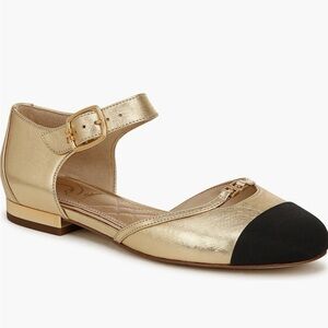Sam Edelman Gold and Black Flats with Ankle Strap